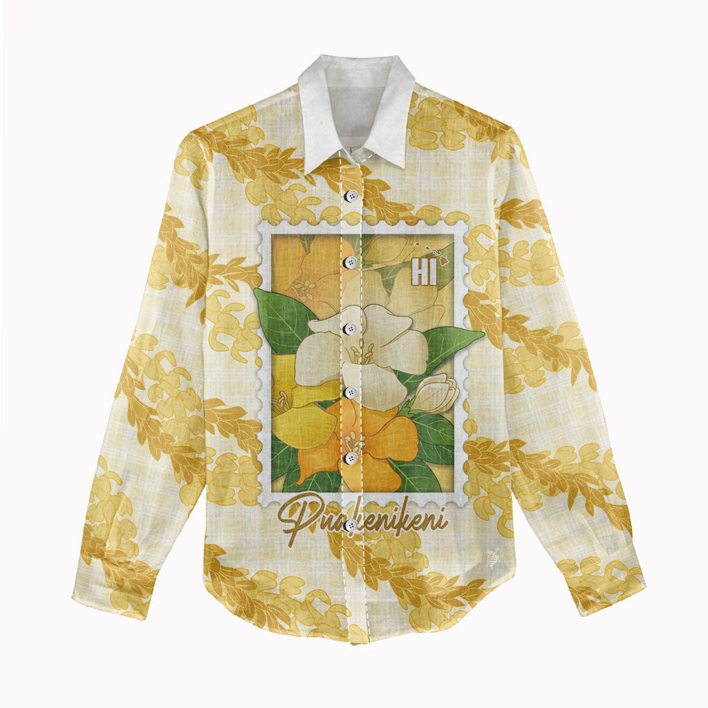 Aloha Hawaii Puakenikeni Women Casual Shirt Hawaiian Lei Palaka Motifs Stylized Stamp LT14 - Polynesian Pride