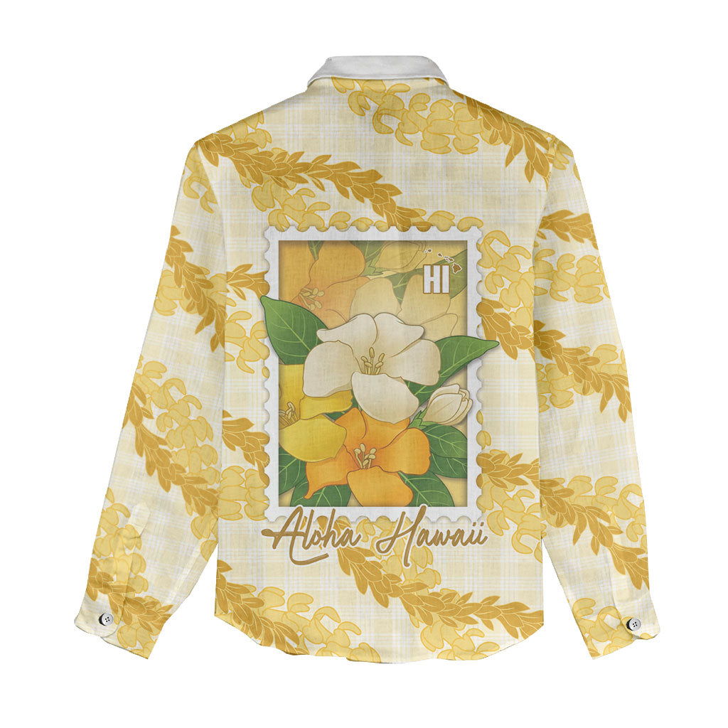 Aloha Hawaii Puakenikeni Women Casual Shirt Hawaiian Lei Palaka Motifs Stylized Stamp LT14 - Polynesian Pride