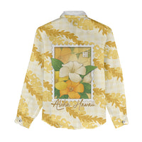 Aloha Hawaii Puakenikeni Women Casual Shirt Hawaiian Lei Palaka Motifs Stylized Stamp LT14 - Polynesian Pride