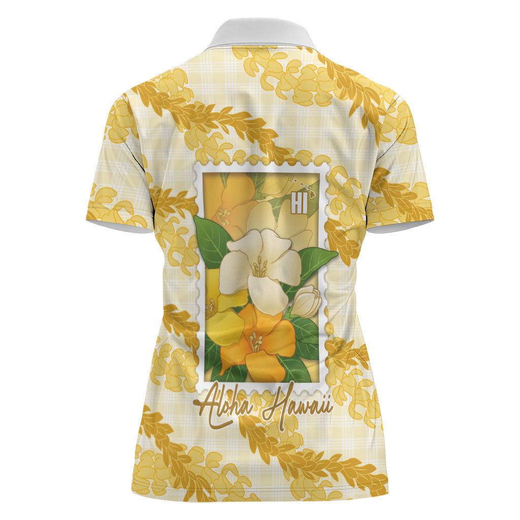 Aloha Hawaii Puakenikeni Women Polo Shirt Hawaiian Lei Palaka Motifs Stylized Stamp LT14 - Polynesian Pride