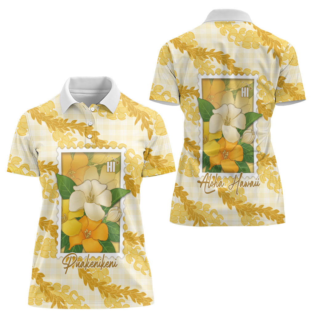 Aloha Hawaii Puakenikeni Women Polo Shirt Hawaiian Lei Palaka Motifs Stylized Stamp LT14 - Polynesian Pride