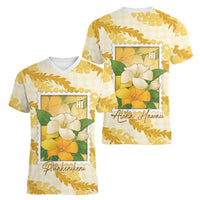 Aloha Hawaii Puakenikeni Women V-Neck T-Shirt Hawaiian Lei Palaka Motifs Stylized Stamp LT14 - Polynesian Pride