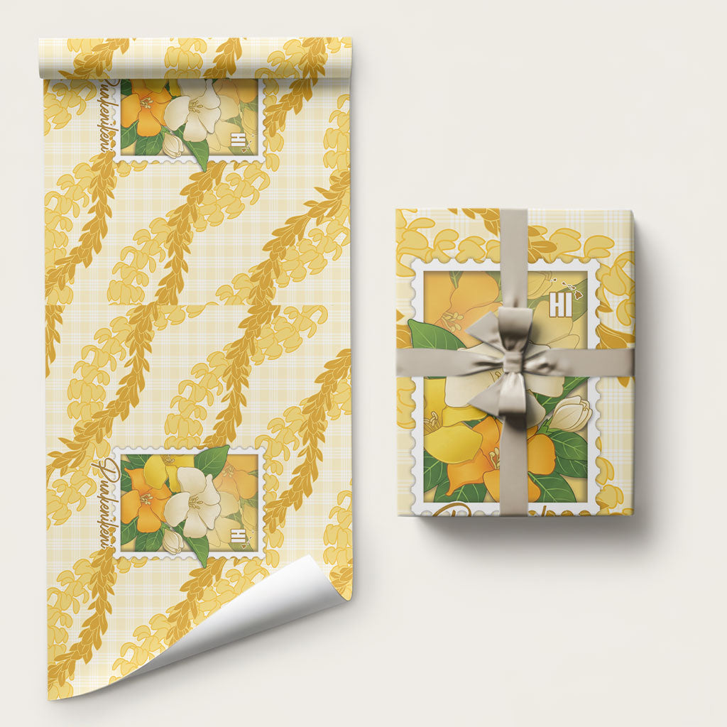 Aloha Hawaii Puakenikeni Wrapping Paper Hawaiian Lei Palaka Motifs Stylized Stamp