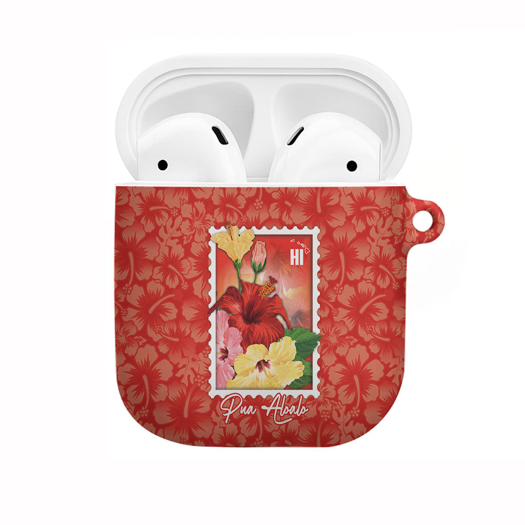 Aloha Hawaii Pua Aloalo AirPods Case Hawaiian Hibiscus Flowers Stylized Stamp