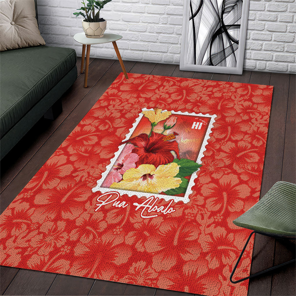Aloha Hawaii Pua Aloalo Area Rug Hawaiian Hibiscus Flowers Stylized Stamp