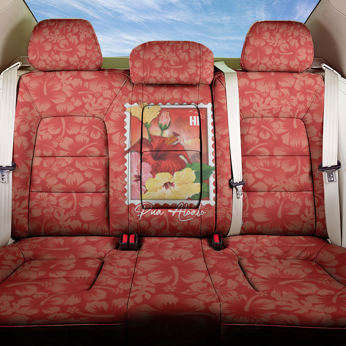 Aloha Hawaii Pua Aloalo Back Car Seat Cover Hawaiian Hibiscus Flowers Stylized Stamp