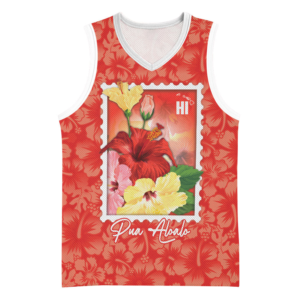 Aloha Hawaii Pua Aloalo Basketball Jersey Hawaiian Hibiscus Flowers Stylized Stamp