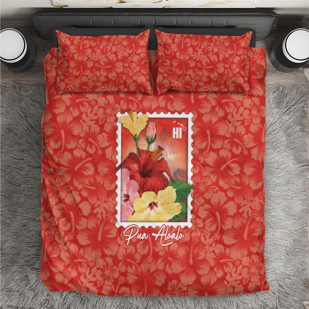Aloha Hawaii Pua Aloalo Bedding Set Hawaiian Hibiscus Flowers Stylized Stamp