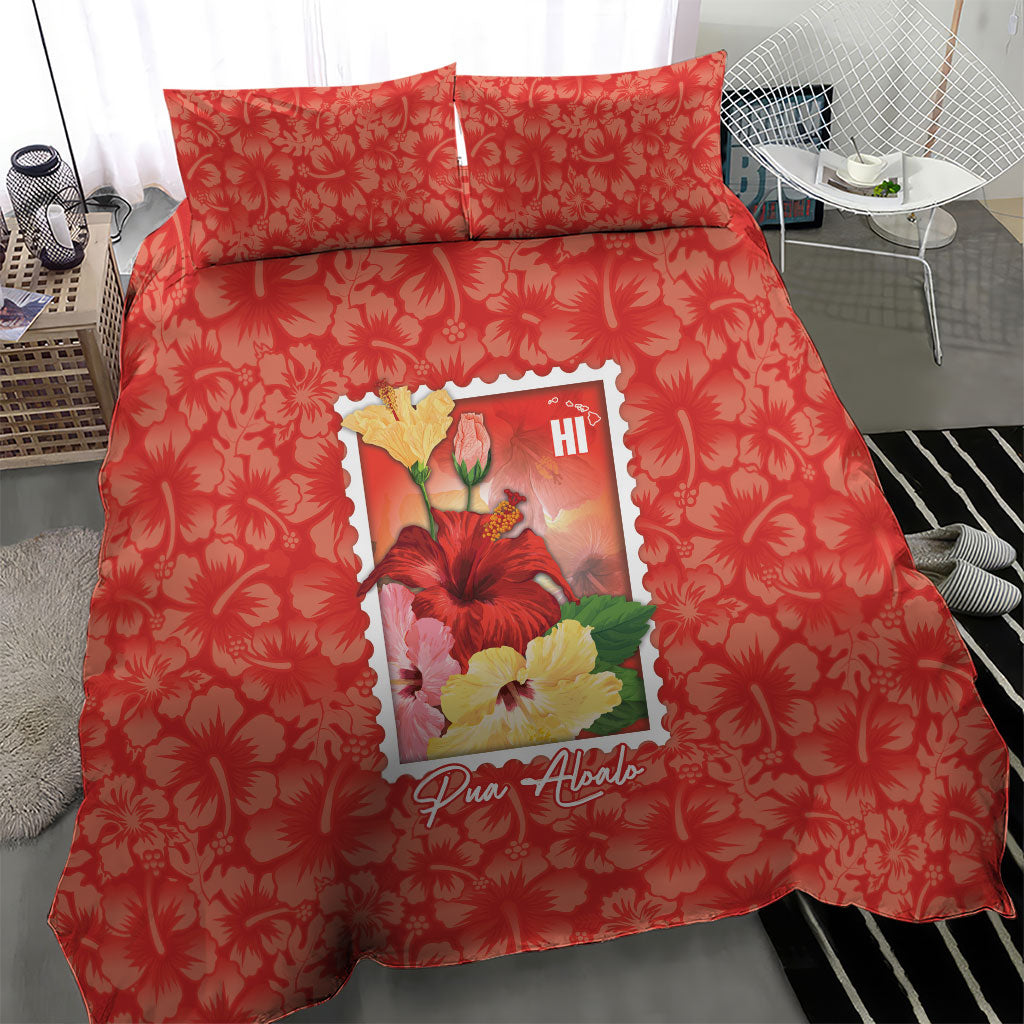 Aloha Hawaii Pua Aloalo Bedding Set Hawaiian Hibiscus Flowers Stylized Stamp LT14 - Polynesian Pride