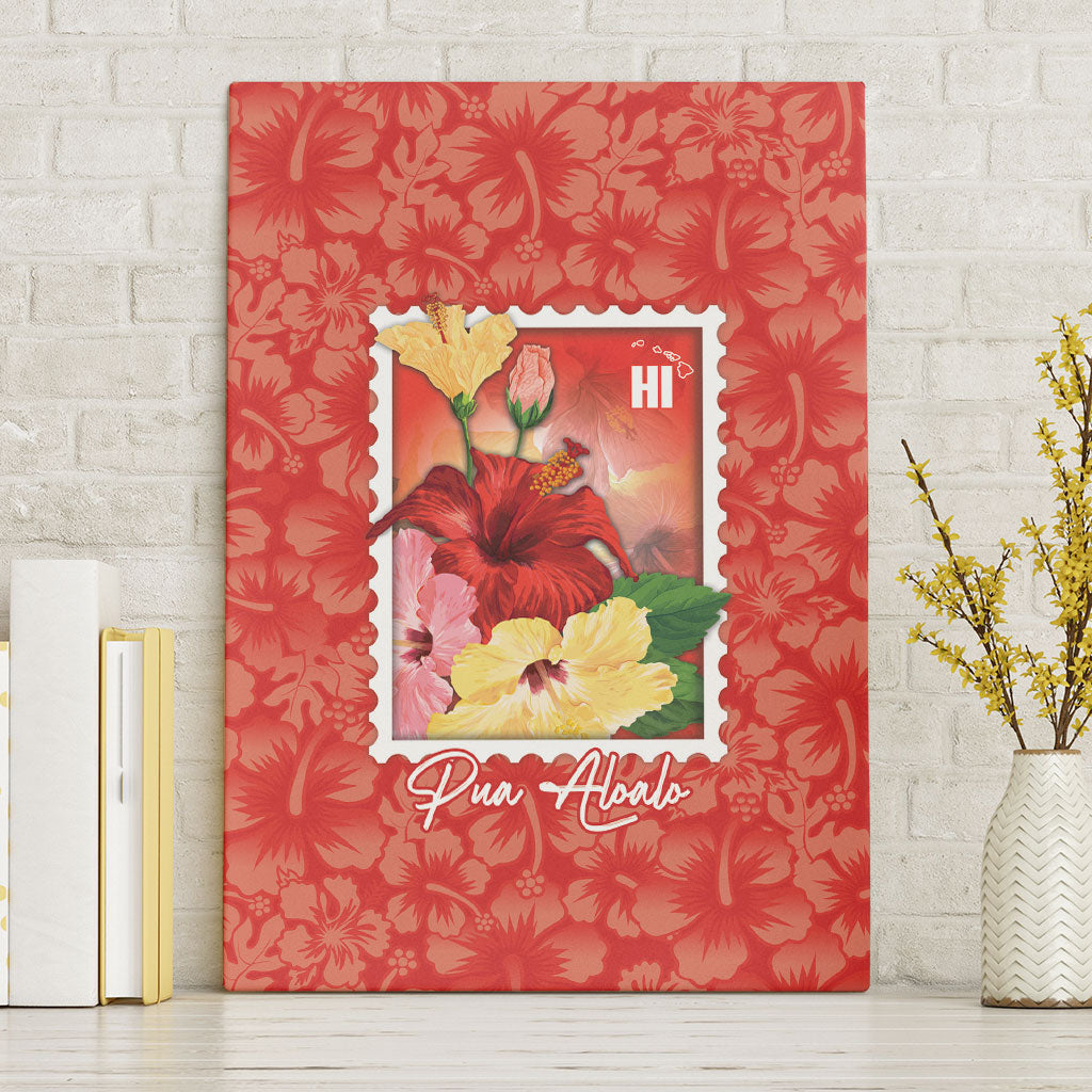 Aloha Hawaii Pua Aloalo Canvas Wall Art Hawaiian Hibiscus Flowers Stylized Stamp