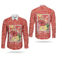 Aloha Hawaii Pua Aloalo Couples Matching Puletasi and Long Sleeve Button Shirt Hawaiian Hibiscus Flowers Stylized Stamp LT14 - Polynesian Pride