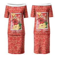 Aloha Hawaii Pua Aloalo Couples Matching Puletasi and Long Sleeve Button Shirt Hawaiian Hibiscus Flowers Stylized Stamp LT14 - Polynesian Pride