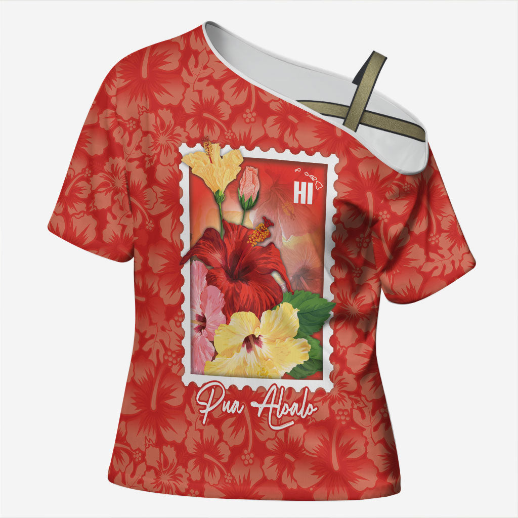 Aloha Hawaii Pua Aloalo Cross Shoulder Shirt Hawaiian Hibiscus Flowers Stylized Stamp
