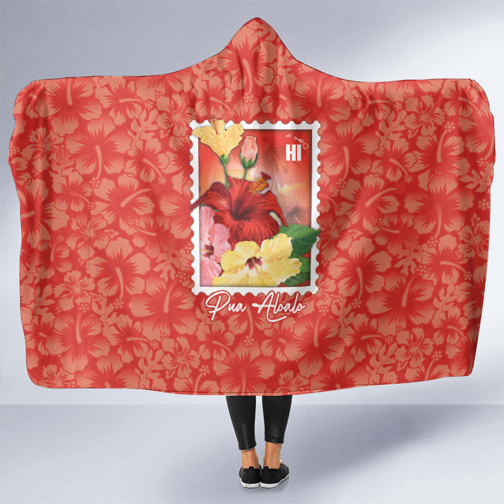 Aloha Hawaii Pua Aloalo Hooded Blanket Hawaiian Hibiscus Flowers Stylized Stamp