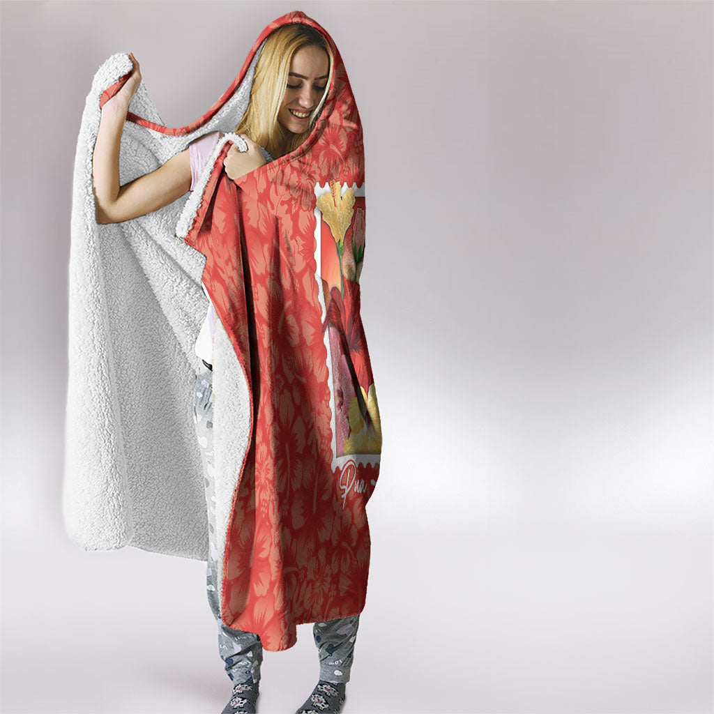 Aloha Hawaii Pua Aloalo Hooded Blanket Hawaiian Hibiscus Flowers Stylized Stamp LT14 - Polynesian Pride