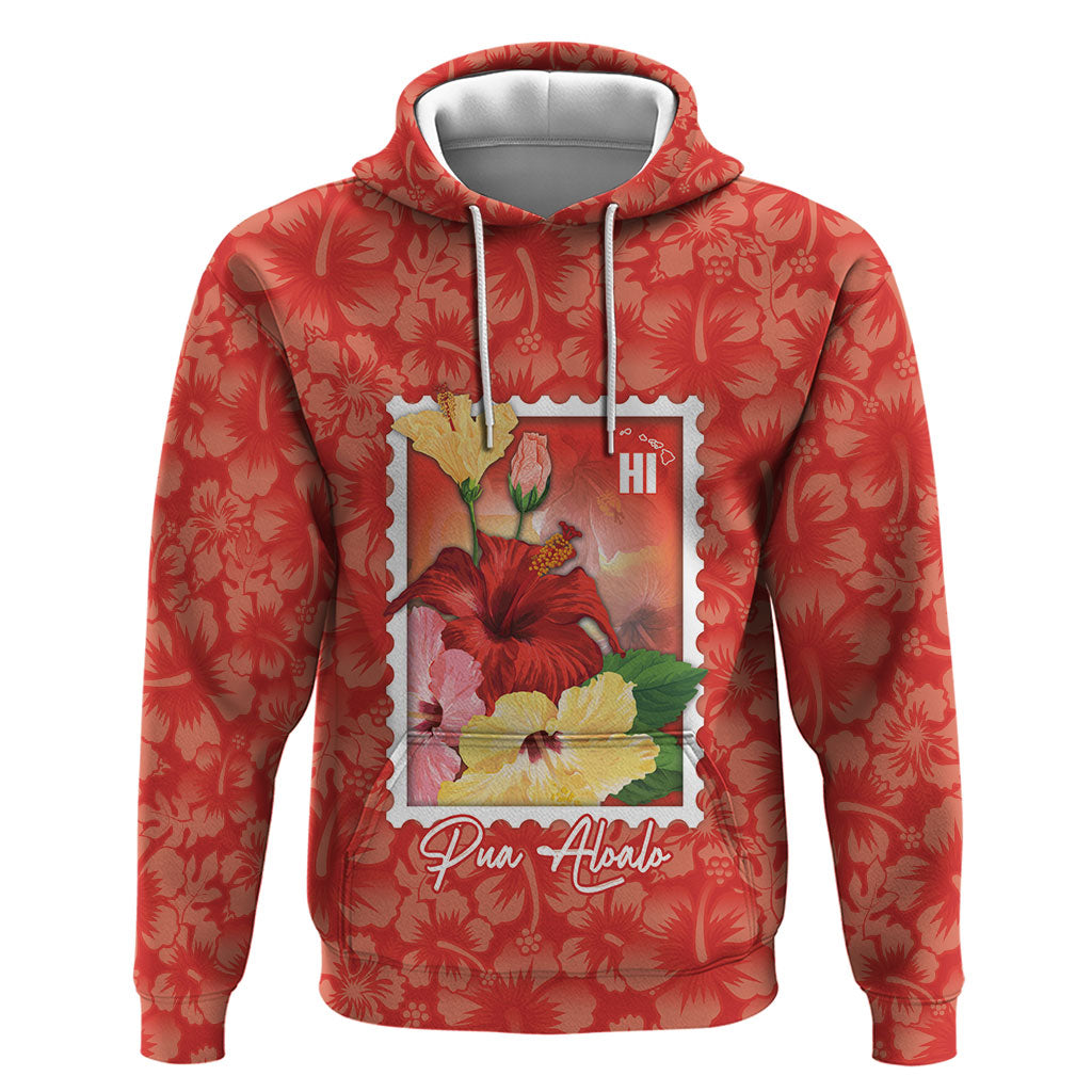 Aloha Hawaii Pua Aloalo Hoodie Hawaiian Hibiscus Flowers Stylized Stamp