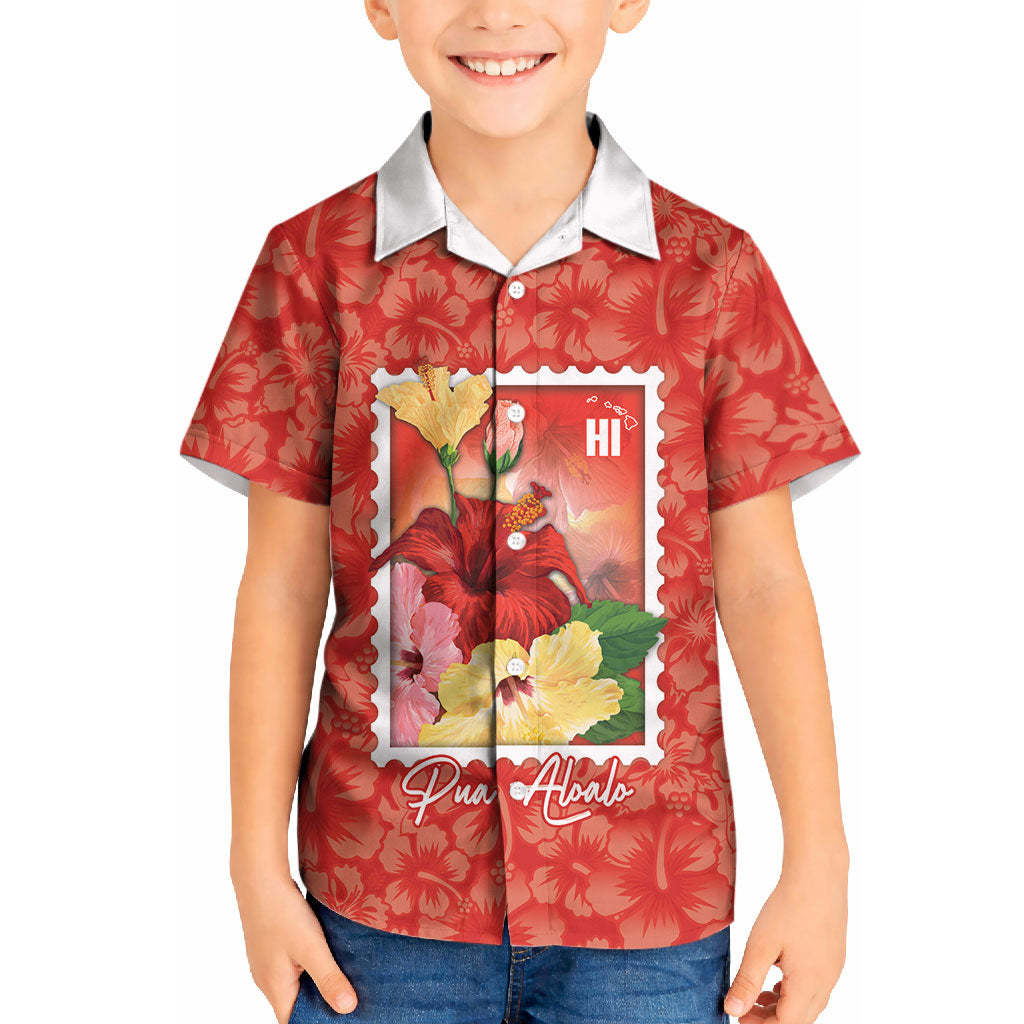 Aloha Hawaii Pua Aloalo Kid Hawaiian Shirt Hawaiian Hibiscus Flowers Stylized Stamp