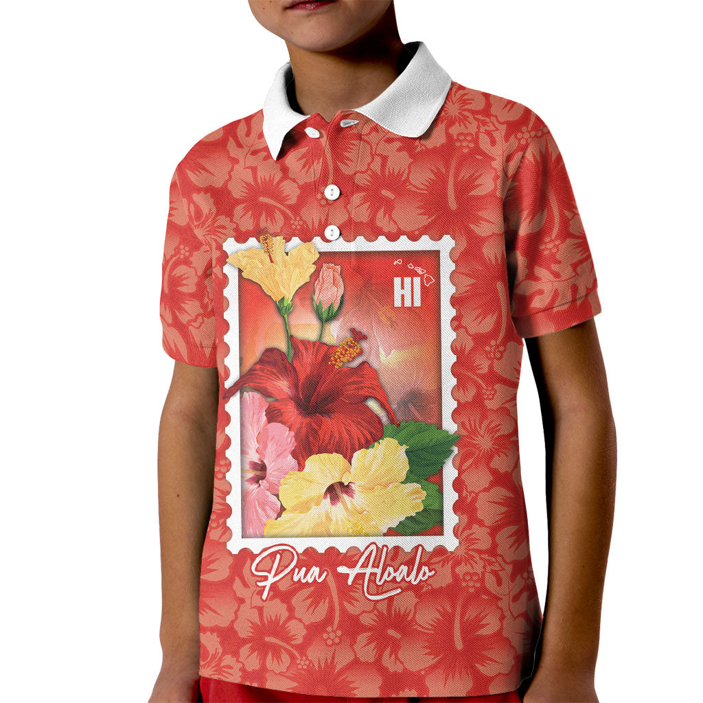 Aloha Hawaii Pua Aloalo Kid Polo Shirt Hawaiian Hibiscus Flowers Stylized Stamp