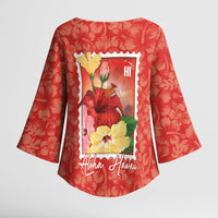 Aloha Hawaii Pua Aloalo Kimono Sleeve Blouse Hawaiian Hibiscus Flowers Stylized Stamp LT14 - Polynesian Pride