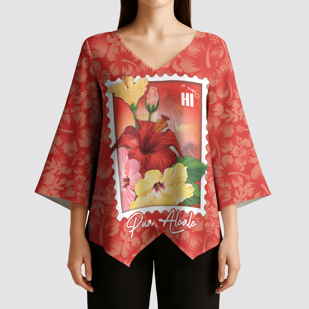 Aloha Hawaii Pua Aloalo Kimono Sleeve Blouse Hawaiian Hibiscus Flowers Stylized Stamp LT14 - Polynesian Pride