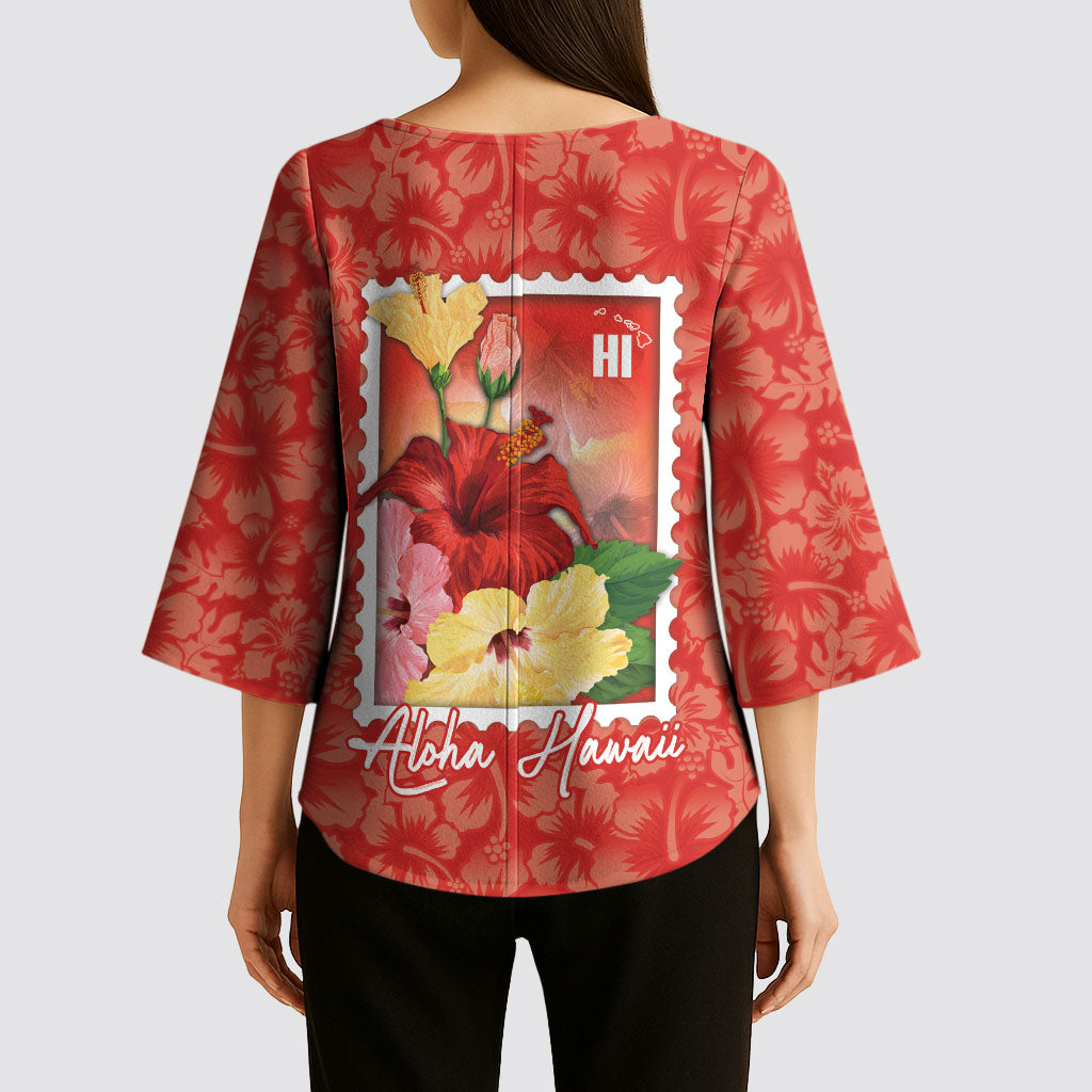 Aloha Hawaii Pua Aloalo Kimono Sleeve Blouse Hawaiian Hibiscus Flowers Stylized Stamp LT14 - Polynesian Pride