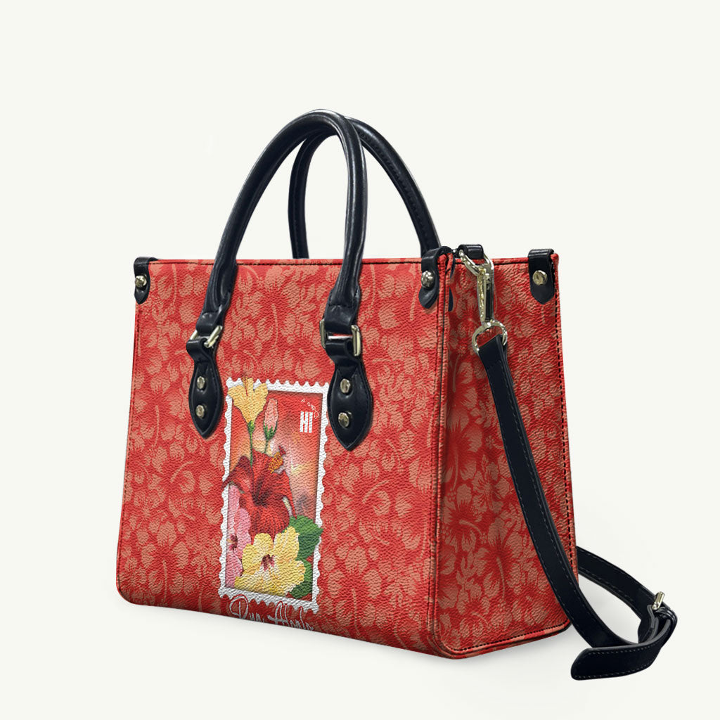 Aloha Hawaii Pua Aloalo Leather Bag Hawaiian Hibiscus Flowers Stylized Stamp