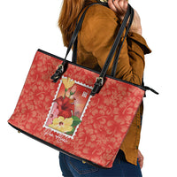Aloha Hawaii Pua Aloalo Leather Tote Bag Hawaiian Hibiscus Flowers Stylized Stamp LT14 - Polynesian Pride