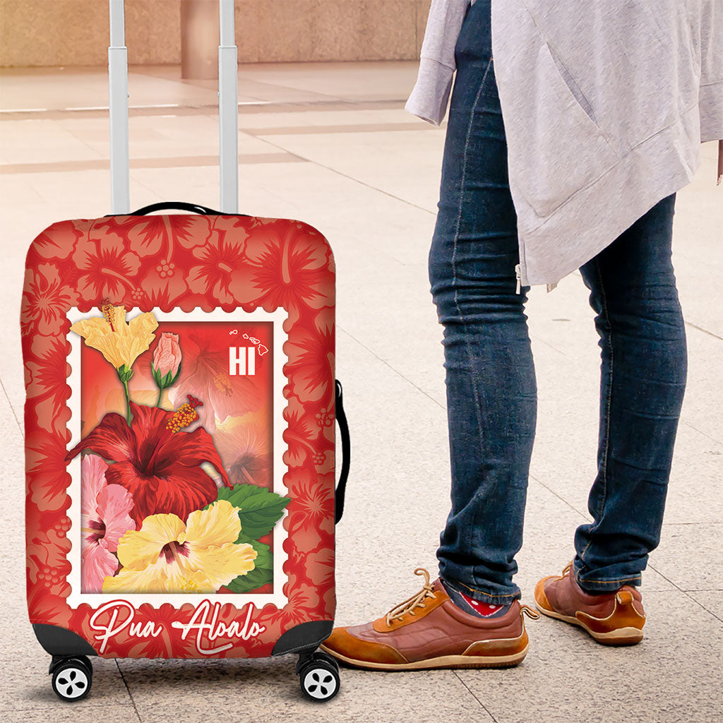 Aloha Hawaii Pua Aloalo Luggage Cover Hawaiian Hibiscus Flowers Stylized Stamp