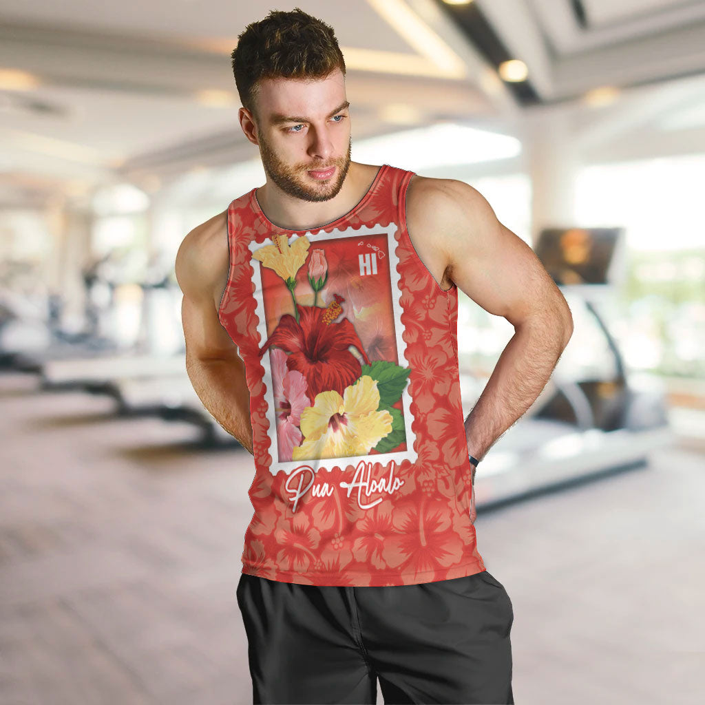 Aloha Hawaii Pua Aloalo Men Tank Top Hawaiian Hibiscus Flowers Stylized Stamp
