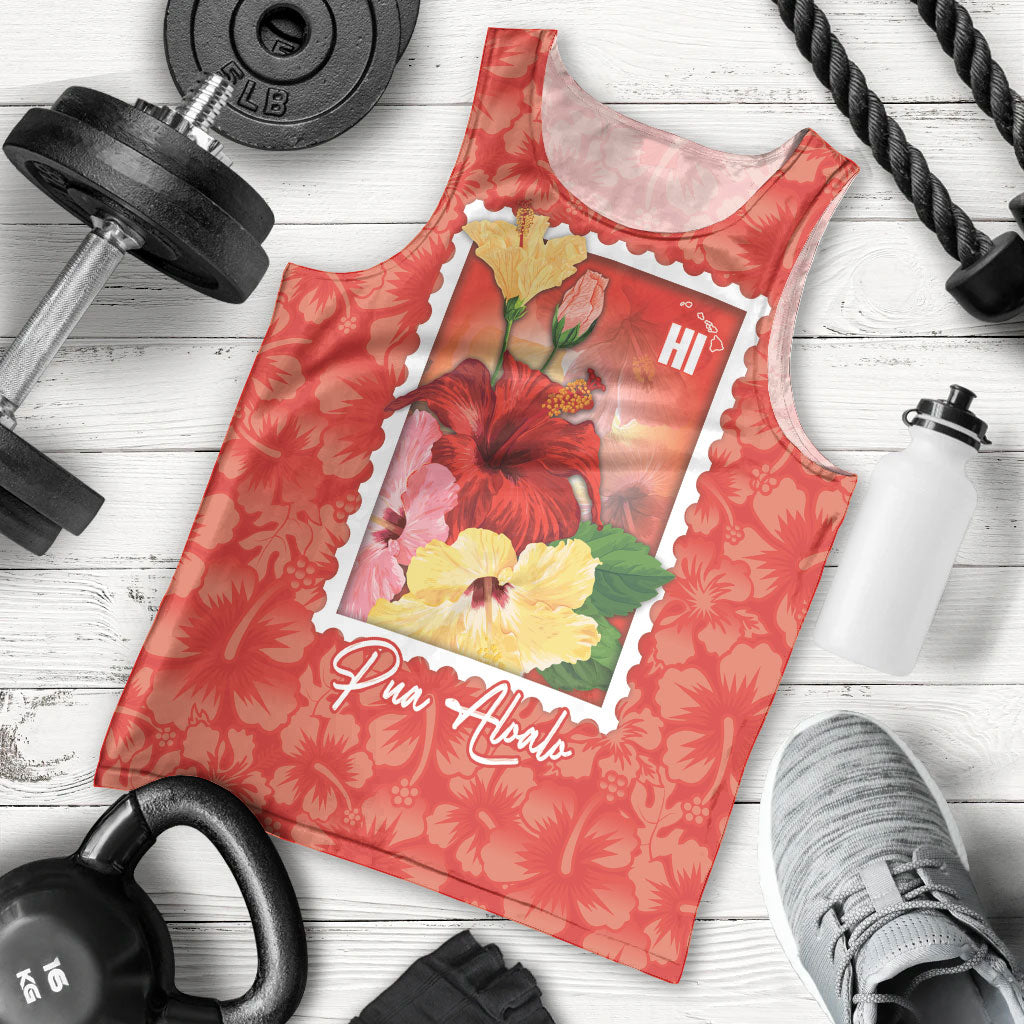 Aloha Hawaii Pua Aloalo Men Tank Top Hawaiian Hibiscus Flowers Stylized Stamp LT14 - Polynesian Pride