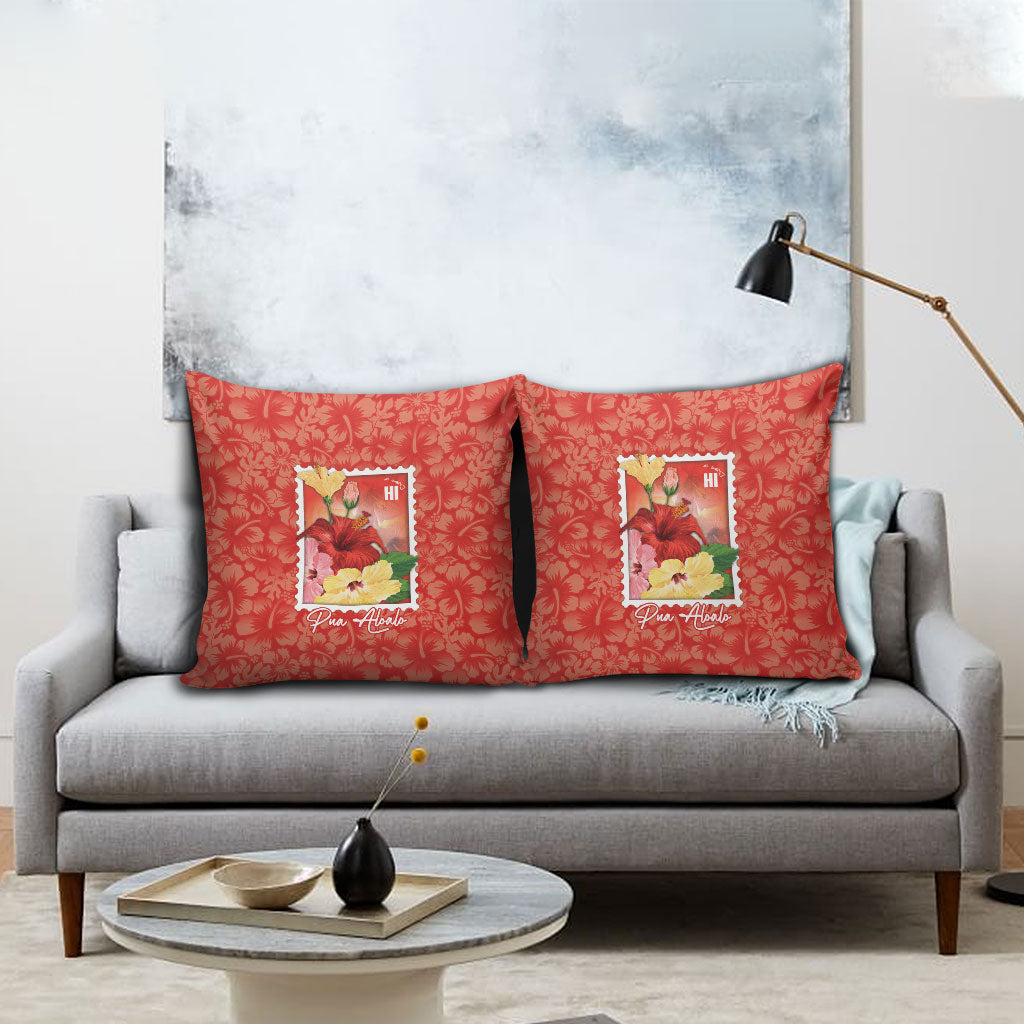 Aloha Hawaii Pua Aloalo Pillow Cover Hawaiian Hibiscus Flowers Stylized Stamp LT14 - Polynesian Pride