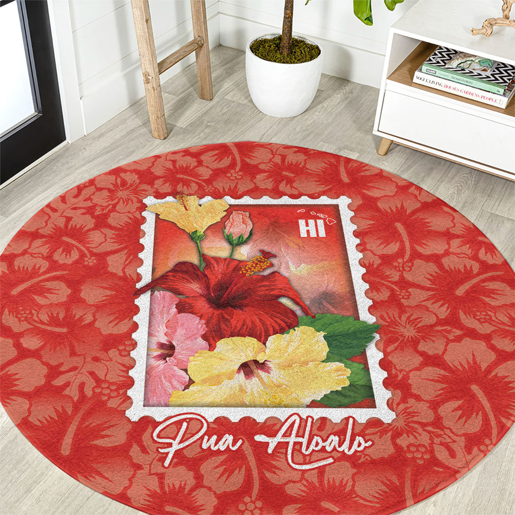 Aloha Hawaii Pua Aloalo Round Carpet Hawaiian Hibiscus Flowers Stylized Stamp