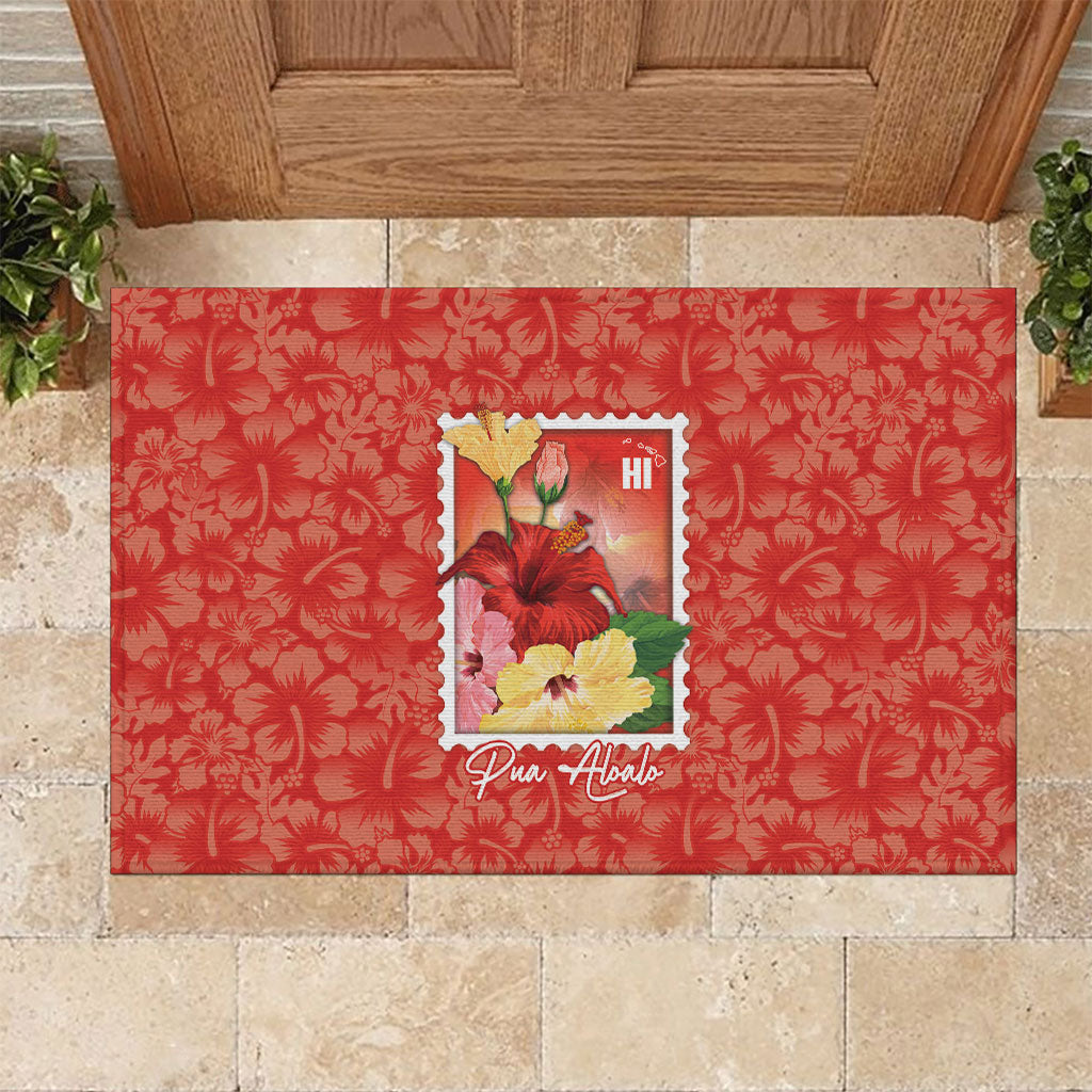 Aloha Hawaii Pua Aloalo Rubber Doormat Hawaiian Hibiscus Flowers Stylized Stamp