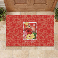 Aloha Hawaii Pua Aloalo Rubber Doormat Hawaiian Hibiscus Flowers Stylized Stamp LT14 Red - Polynesian Pride