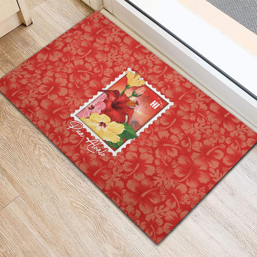 Aloha Hawaii Pua Aloalo Rubber Doormat Hawaiian Hibiscus Flowers Stylized Stamp LT14 - Polynesian Pride