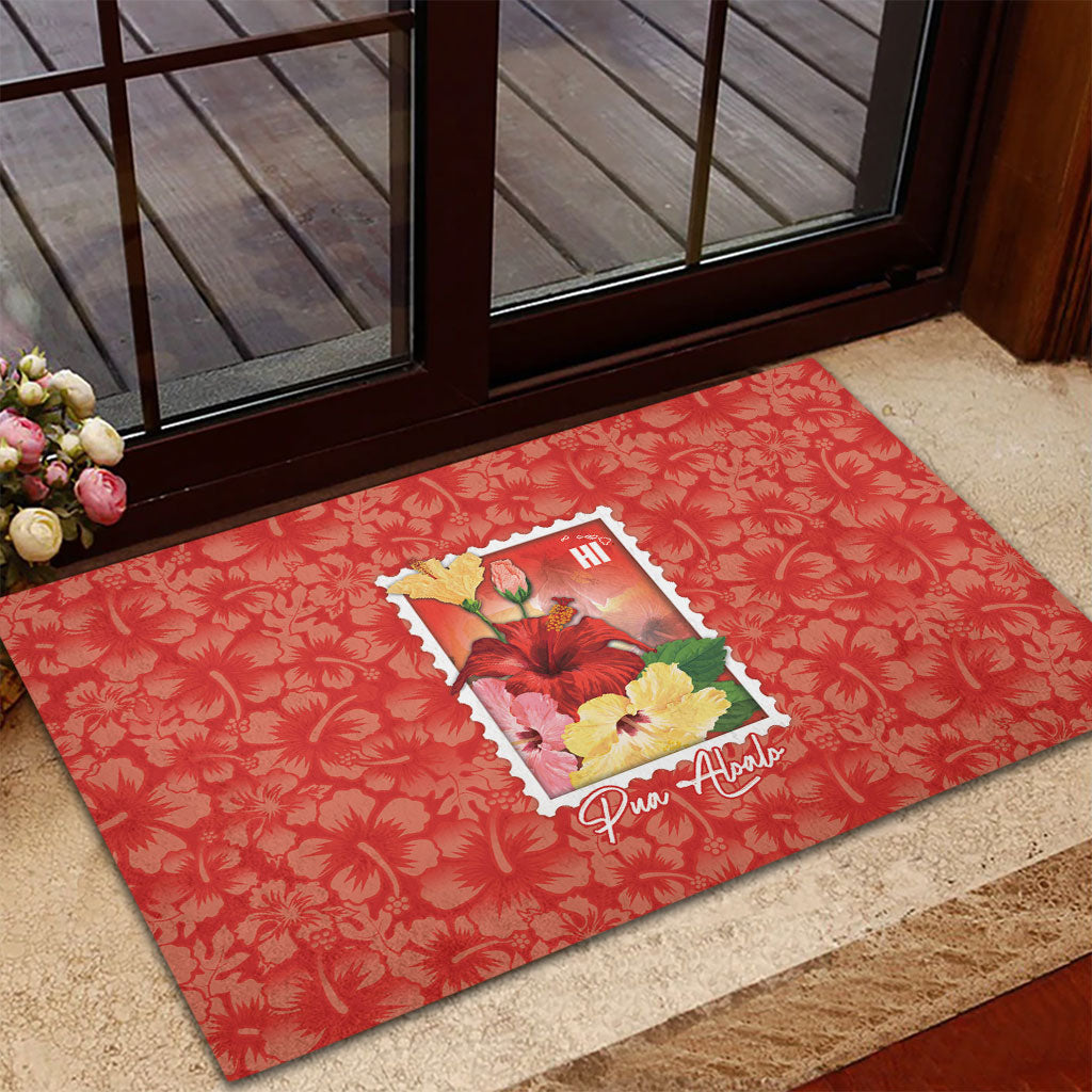 Aloha Hawaii Pua Aloalo Rubber Doormat Hawaiian Hibiscus Flowers Stylized Stamp LT14 - Polynesian Pride