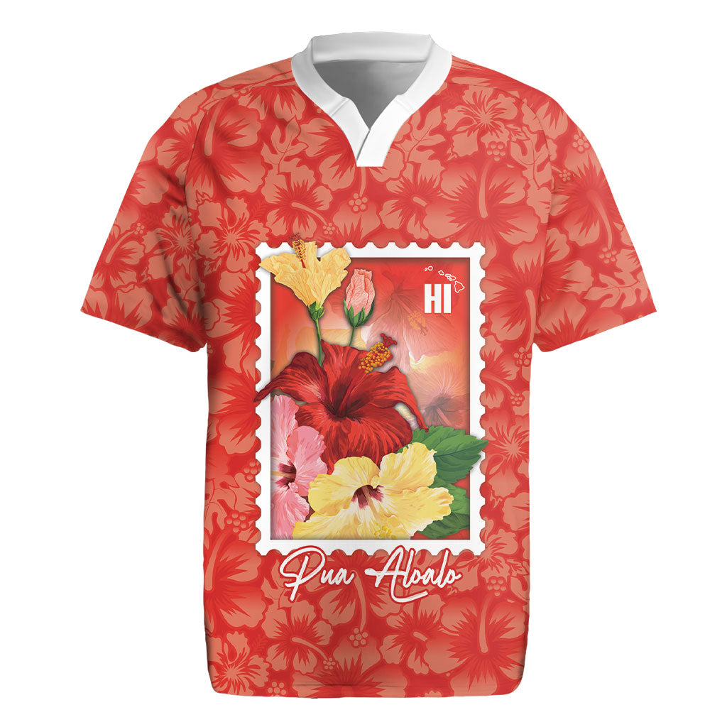 Aloha Hawaii Pua Aloalo Rugby Jersey Hawaiian Hibiscus Flowers Stylized Stamp