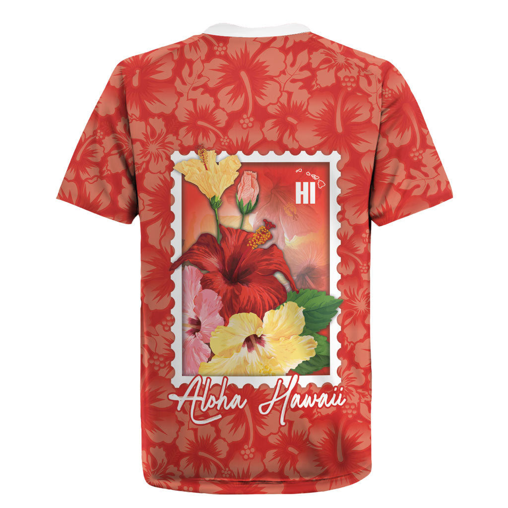 Aloha Hawaii Pua Aloalo Rugby Jersey Hawaiian Hibiscus Flowers Stylized Stamp LT14 - Polynesian Pride
