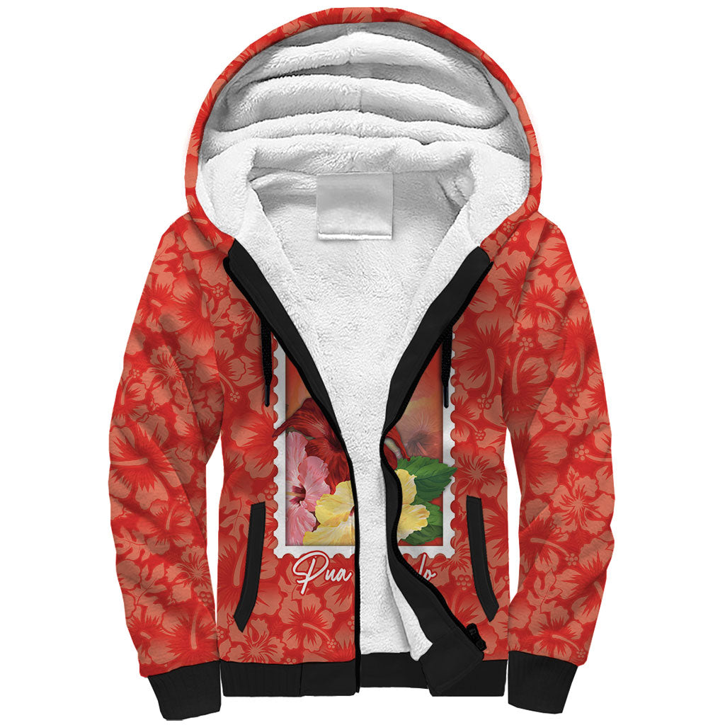 Aloha Hawaii Pua Aloalo Sherpa Hoodie Hawaiian Hibiscus Flowers Stylized Stamp