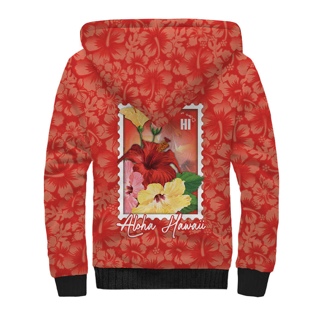 Aloha Hawaii Pua Aloalo Sherpa Hoodie Hawaiian Hibiscus Flowers Stylized Stamp LT14 - Polynesian Pride