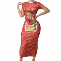 Aloha Hawaii Pua Aloalo Short Sleeve Bodycon Dress Hawaiian Hibiscus Flowers Stylized Stamp LT14 Long Dress Red - Polynesian Pride