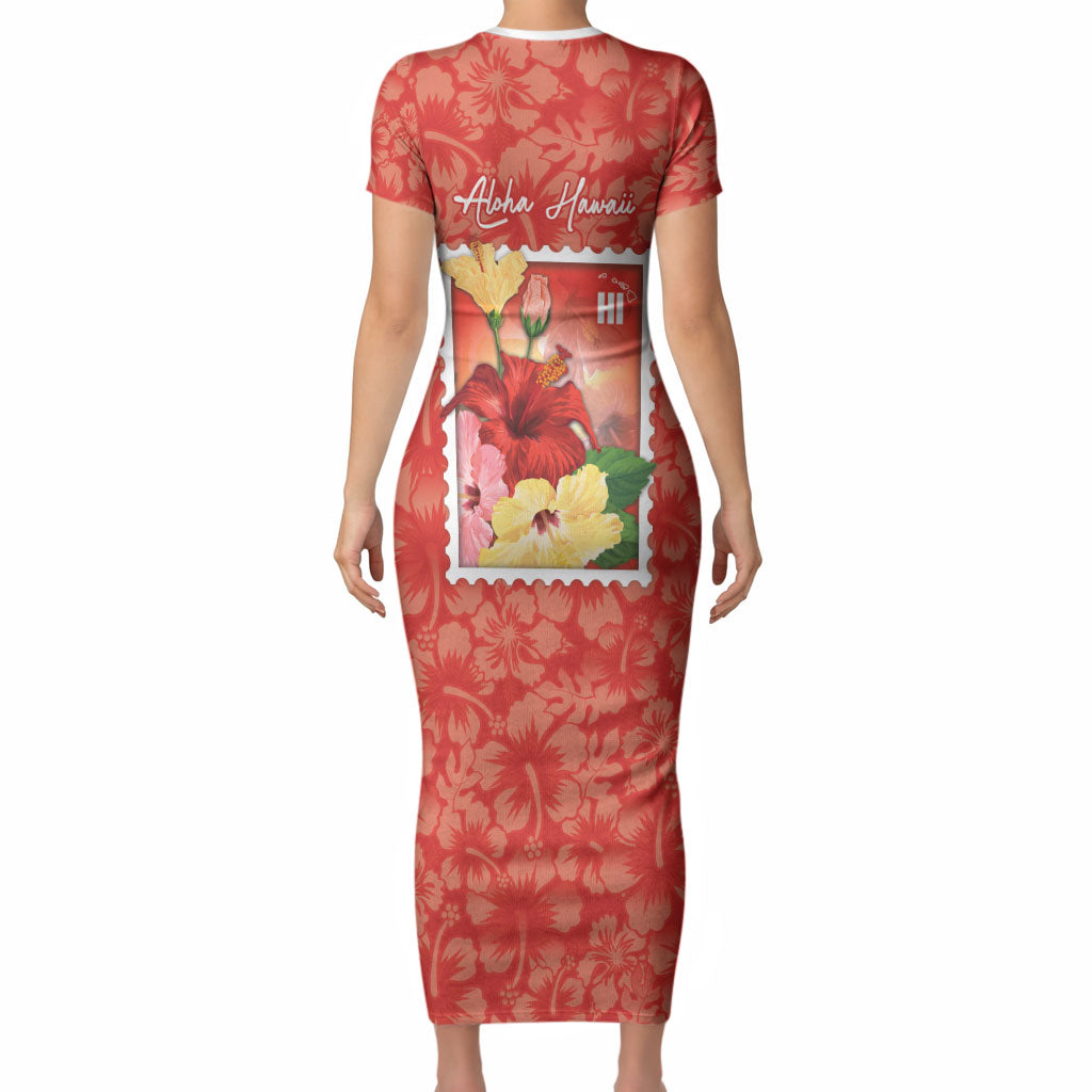 Aloha Hawaii Pua Aloalo Short Sleeve Bodycon Dress Hawaiian Hibiscus Flowers Stylized Stamp LT14 - Polynesian Pride