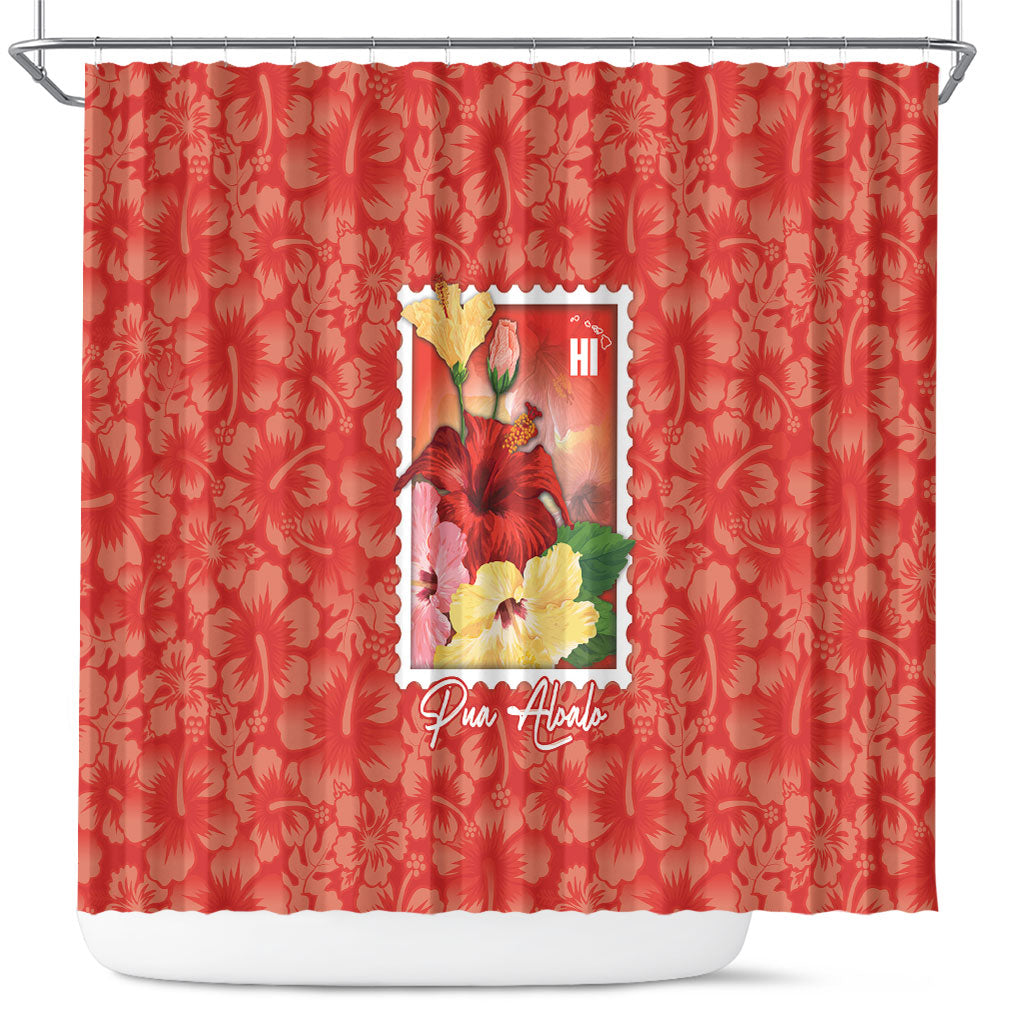 Aloha Hawaii Pua Aloalo Shower Curtain Hawaiian Hibiscus Flowers Stylized Stamp