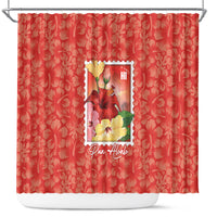Aloha Hawaii Pua Aloalo Shower Curtain Hawaiian Hibiscus Flowers Stylized Stamp LT14 Red - Polynesian Pride