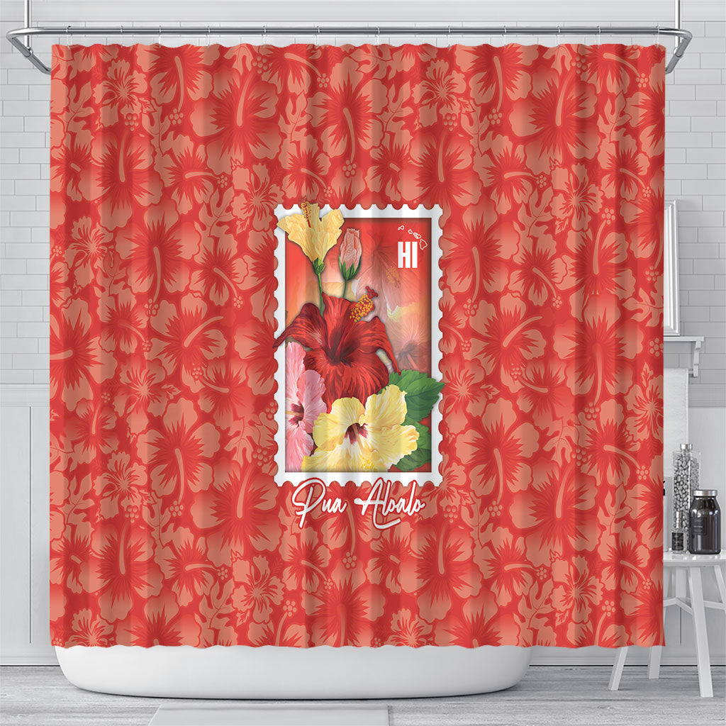 Aloha Hawaii Pua Aloalo Shower Curtain Hawaiian Hibiscus Flowers Stylized Stamp LT14 - Polynesian Pride