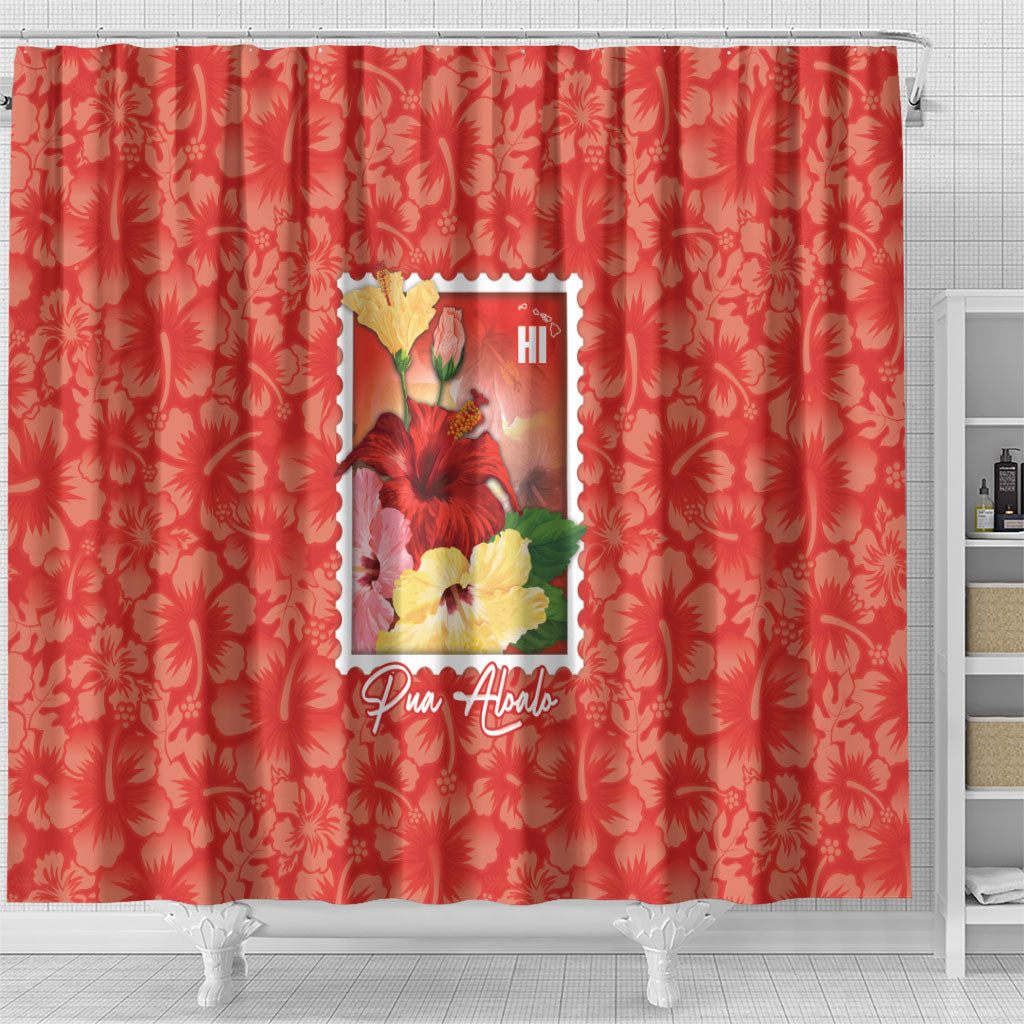 Aloha Hawaii Pua Aloalo Shower Curtain Hawaiian Hibiscus Flowers Stylized Stamp LT14 - Polynesian Pride