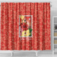 Aloha Hawaii Pua Aloalo Shower Curtain Hawaiian Hibiscus Flowers Stylized Stamp LT14 - Polynesian Pride