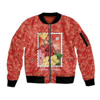Aloha Hawaii Pua Aloalo Sleeve Zip Bomber Jacket Hawaiian Hibiscus Flowers Stylized Stamp LT14 Unisex Red - Polynesian Pride