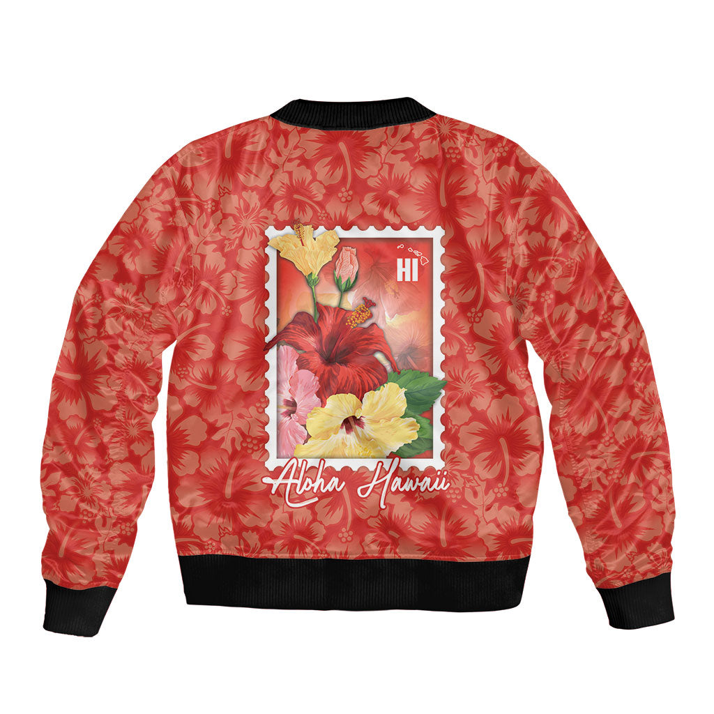Aloha Hawaii Pua Aloalo Sleeve Zip Bomber Jacket Hawaiian Hibiscus Flowers Stylized Stamp LT14 - Polynesian Pride