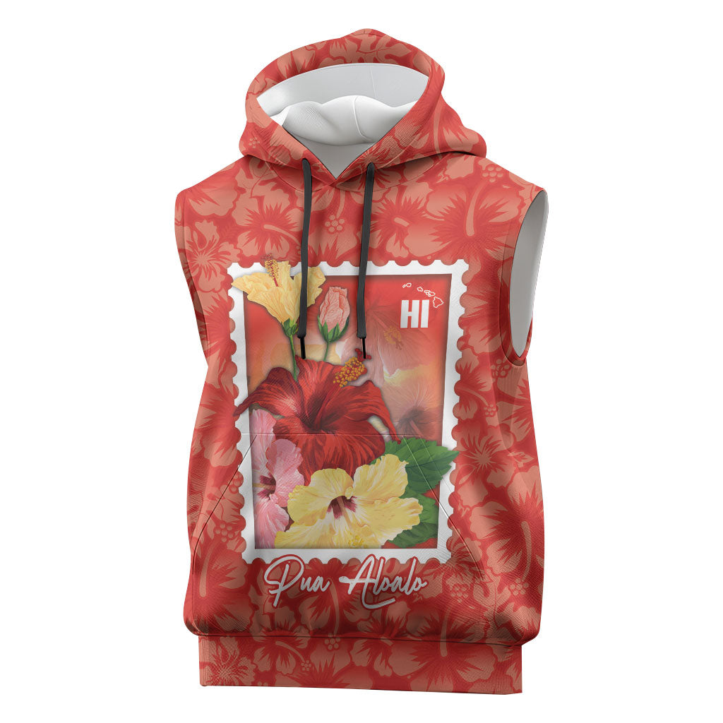 Aloha Hawaii Pua Aloalo Sleeveless Hoodie Hawaiian Hibiscus Flowers Stylized Stamp